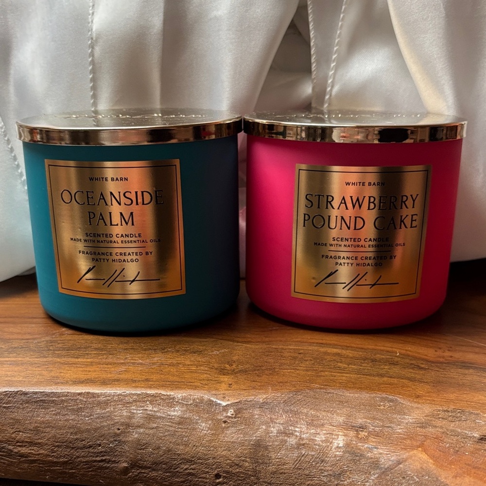 Bath & Body Works Oceanside Palm and Strawberry Pound Cake 3-wick Candles